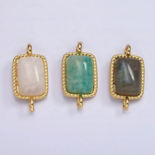 14K Gold Filled Amazonite, Moonstone, Labradorite Dotted Bezel Rectangular Connector | G219 - G221
