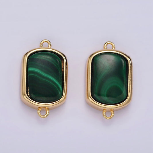 14K Gold Filled Green Malachite Charm Gold Bezel Tag Small Charm Connector for Bracelet Necklace Link Connector Supply | G-217