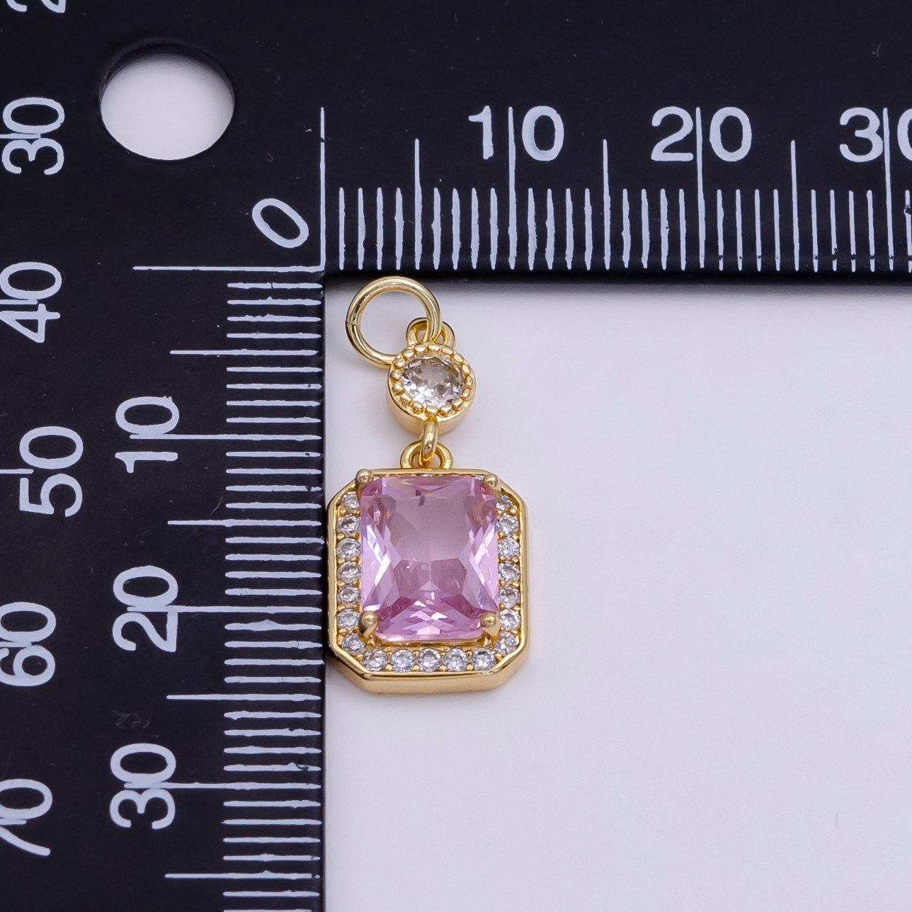 14K Gold Filled Pink Baguette Micro Paved CZ Hexagonal Drop Charm in Gold & Silver | W473 W474