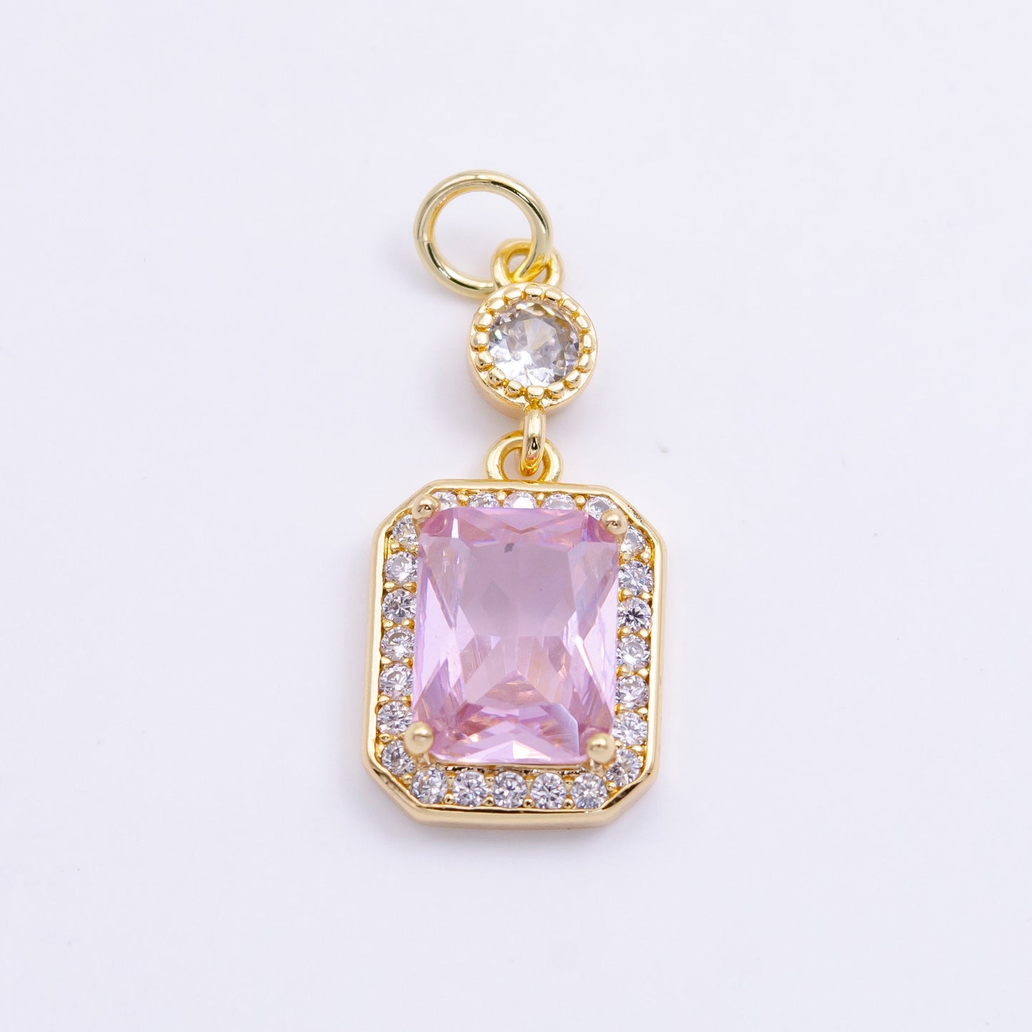 14K Gold Filled Pink Baguette Micro Paved CZ Hexagonal Drop Charm in Gold & Silver | W473 W474