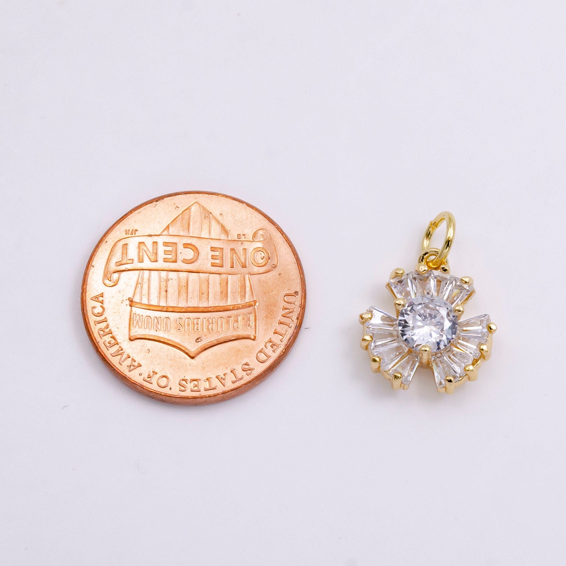 14K Gold Filled Clear CZ Baguette Geometric Flower Nature Charm in Gold & Silver | W475 W476