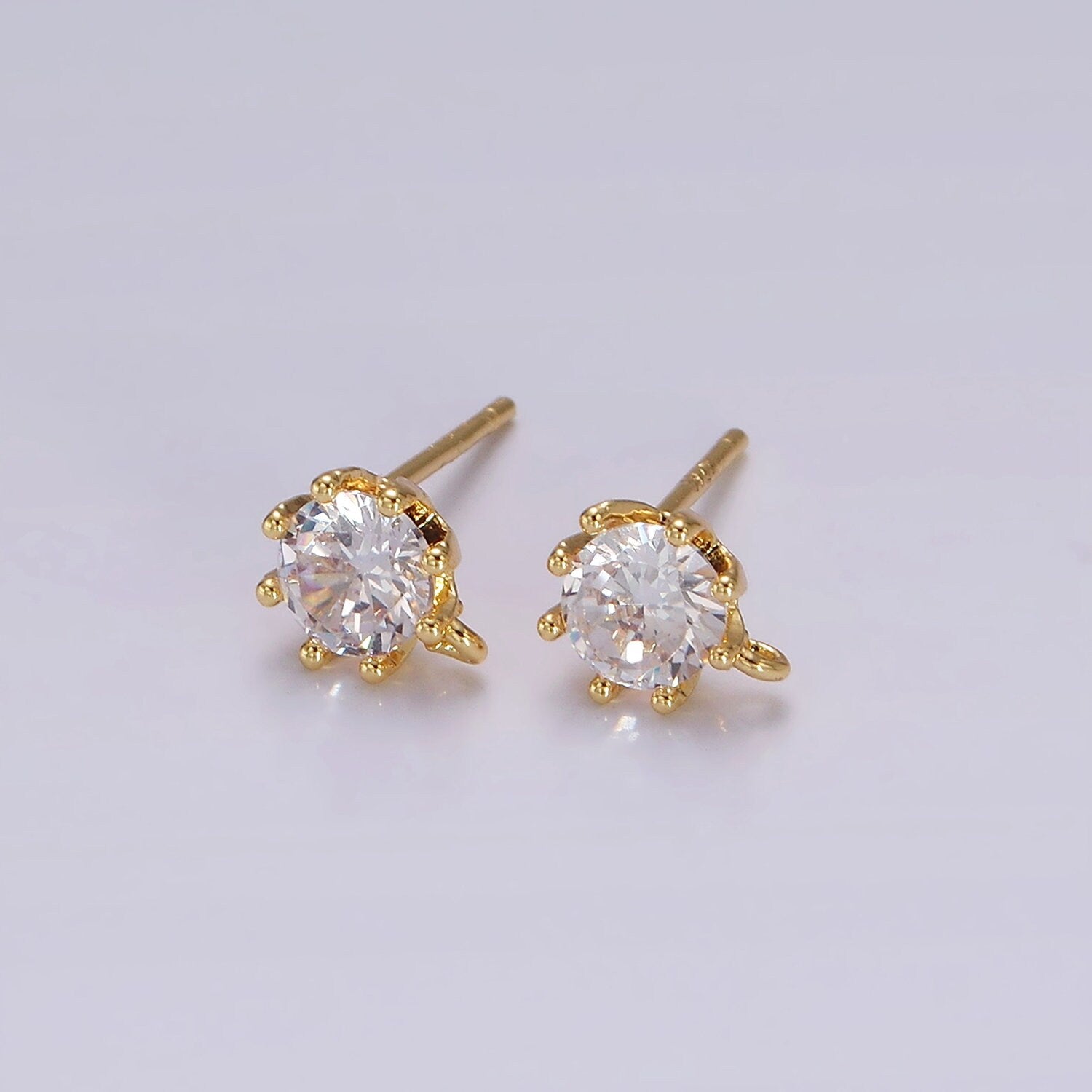 Gold Mini 7mm Round Clear Green CZ Closed Loop Stud Earrings Supply for Charm Earring Component | Z634 Z635