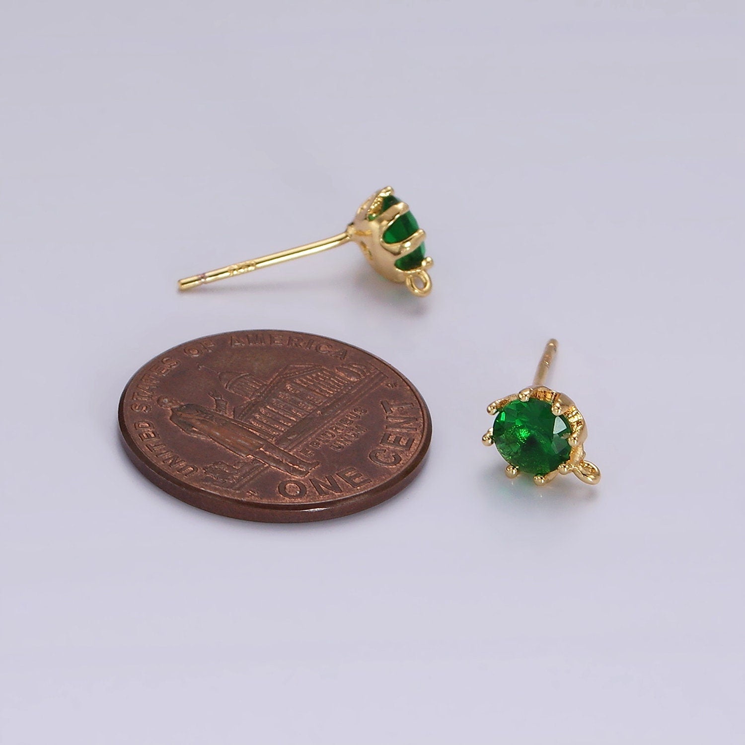 Gold Mini 7mm Round Clear Green CZ Closed Loop Stud Earrings Supply for Charm Earring Component | Z634 Z635