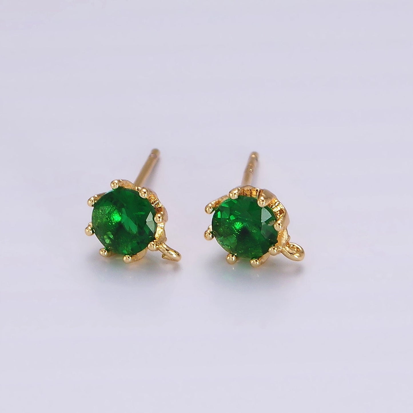 Gold Mini 7mm Round Clear Green CZ Closed Loop Stud Earrings Supply for Charm Earring Component | Z634 Z635