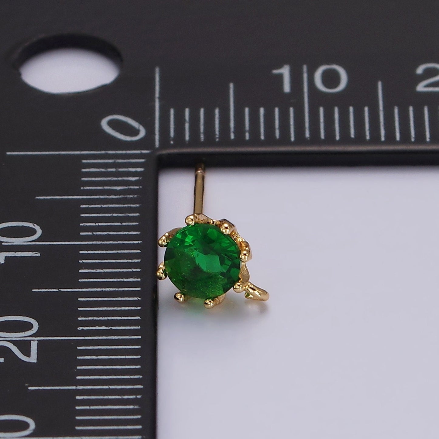 Gold Mini 7mm Round Clear Green CZ Closed Loop Stud Earrings Supply for Charm Earring Component | Z634 Z635