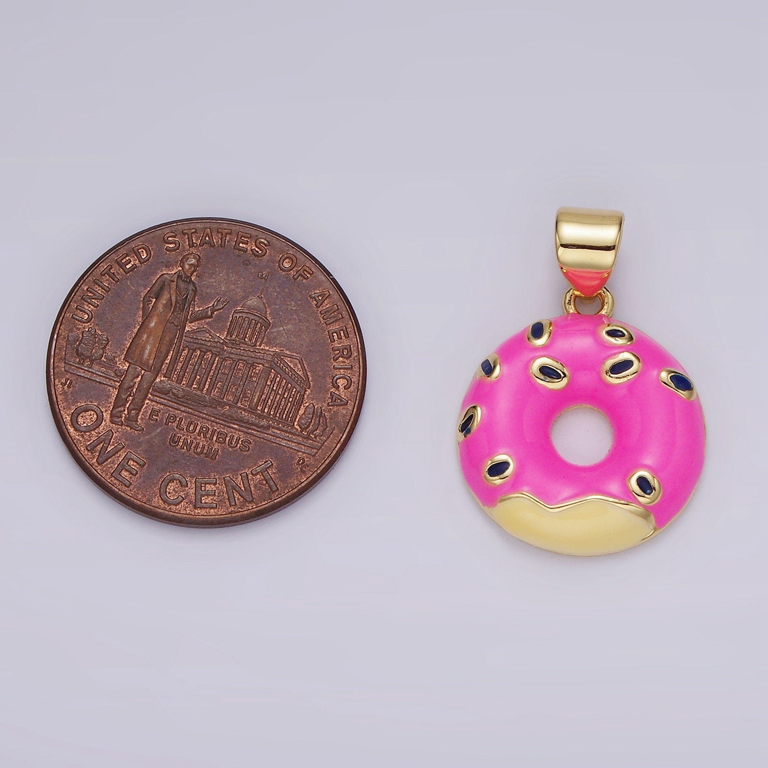 14K Gold Filled Enamel Donut Pendant Pink Donut Dessert Charm Sprinkle Kawaii Charm DIY Jewelry Accessories AH080