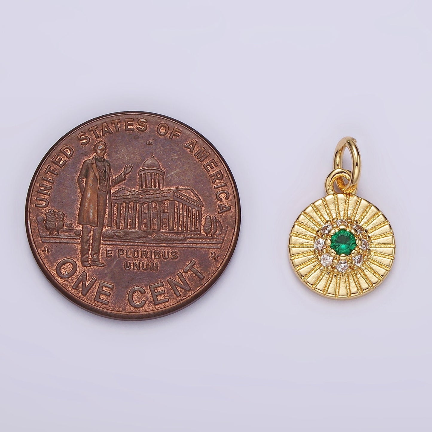 Mini Sun Burst Medallion 24K Gold Filled Green CZ Centerpiece | DIY Charm Pendant Add on Necklace Bracelet N994