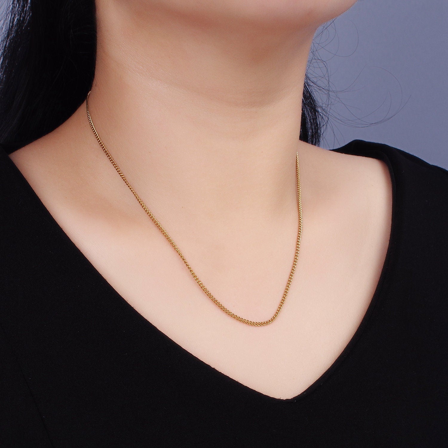 Dainty Stainless Steel Curb Link Chain Necklace for Women Men, Tarnish Free 18 Inch Gold Stainless Steel Necklace for Jewelry Making wa2315
