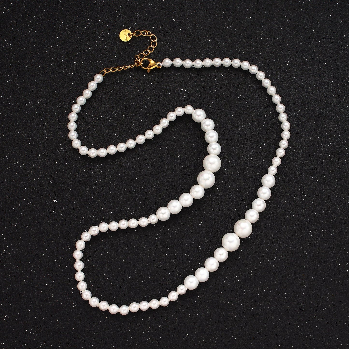 Stainless Steel Round Bubble Shell Pearl 18 Inch Layering Necklace w. Extender | WA-2319