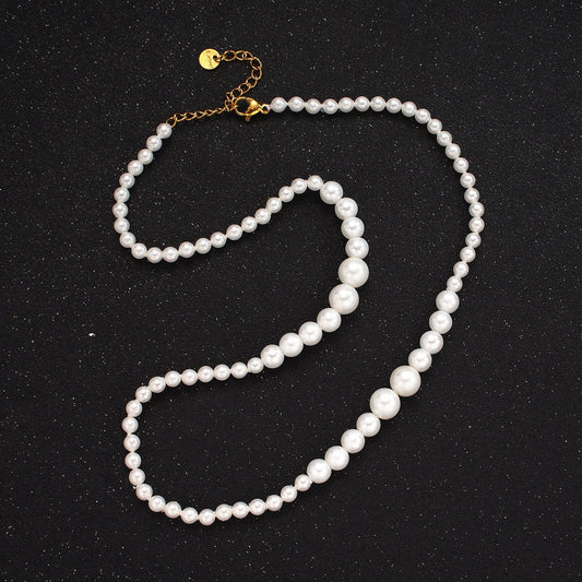 Stainless Steel Round Bubble Shell Pearl 18 Inch Layering Necklace w. Extender | WA-2319