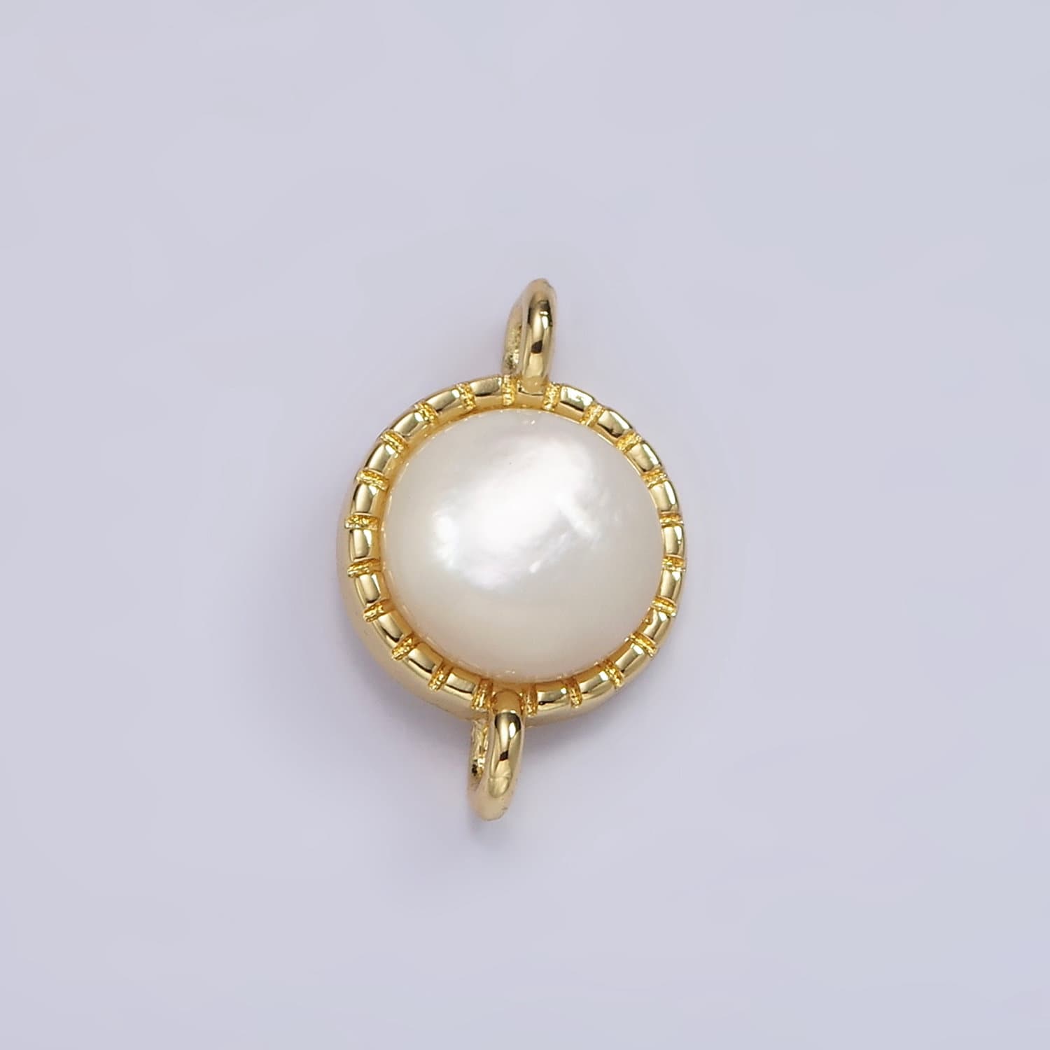14K Gold Filled Shell Pearl Dotted Bezel Round Connector | G226