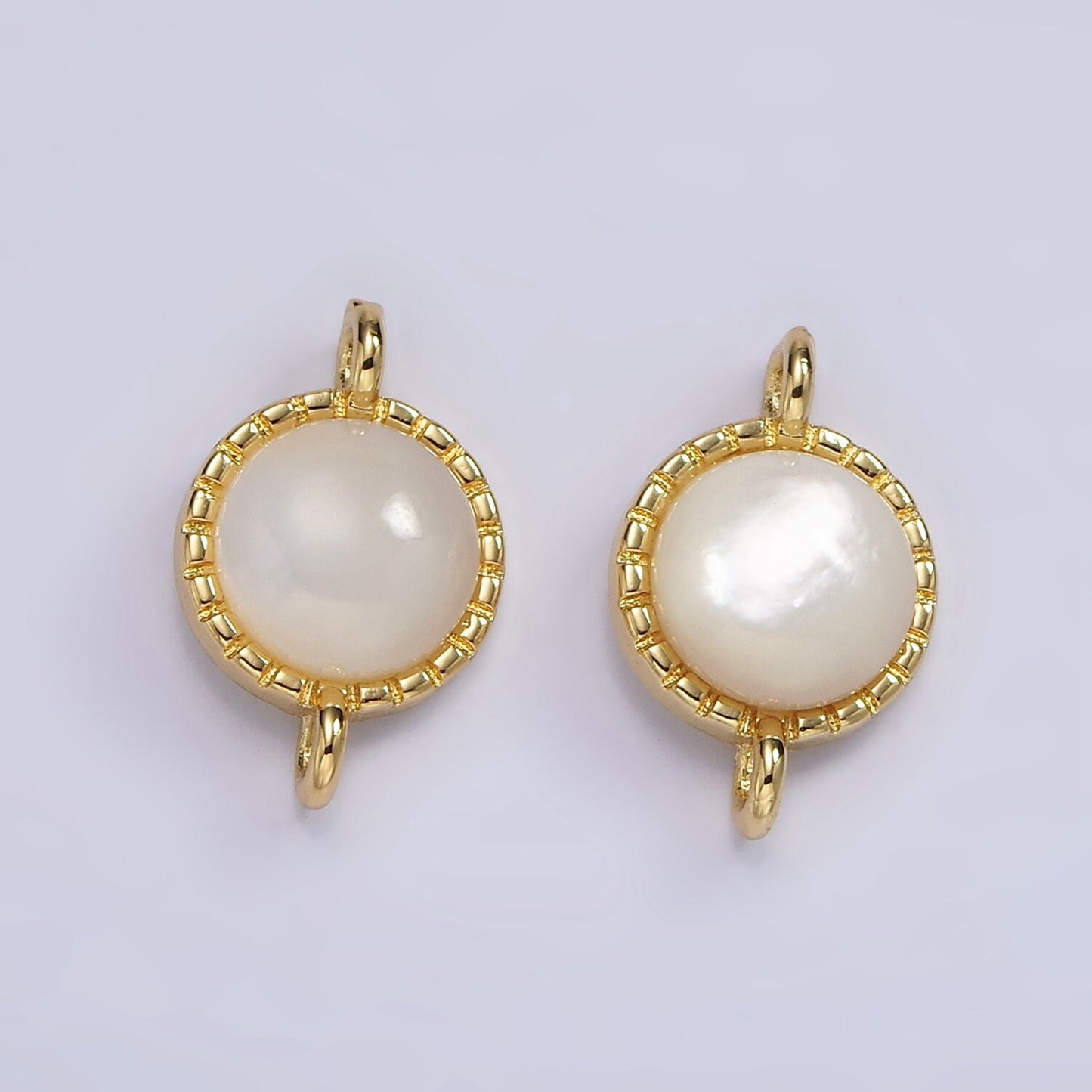 14K Gold Filled Shell Pearl Dotted Bezel Round Connector | G226