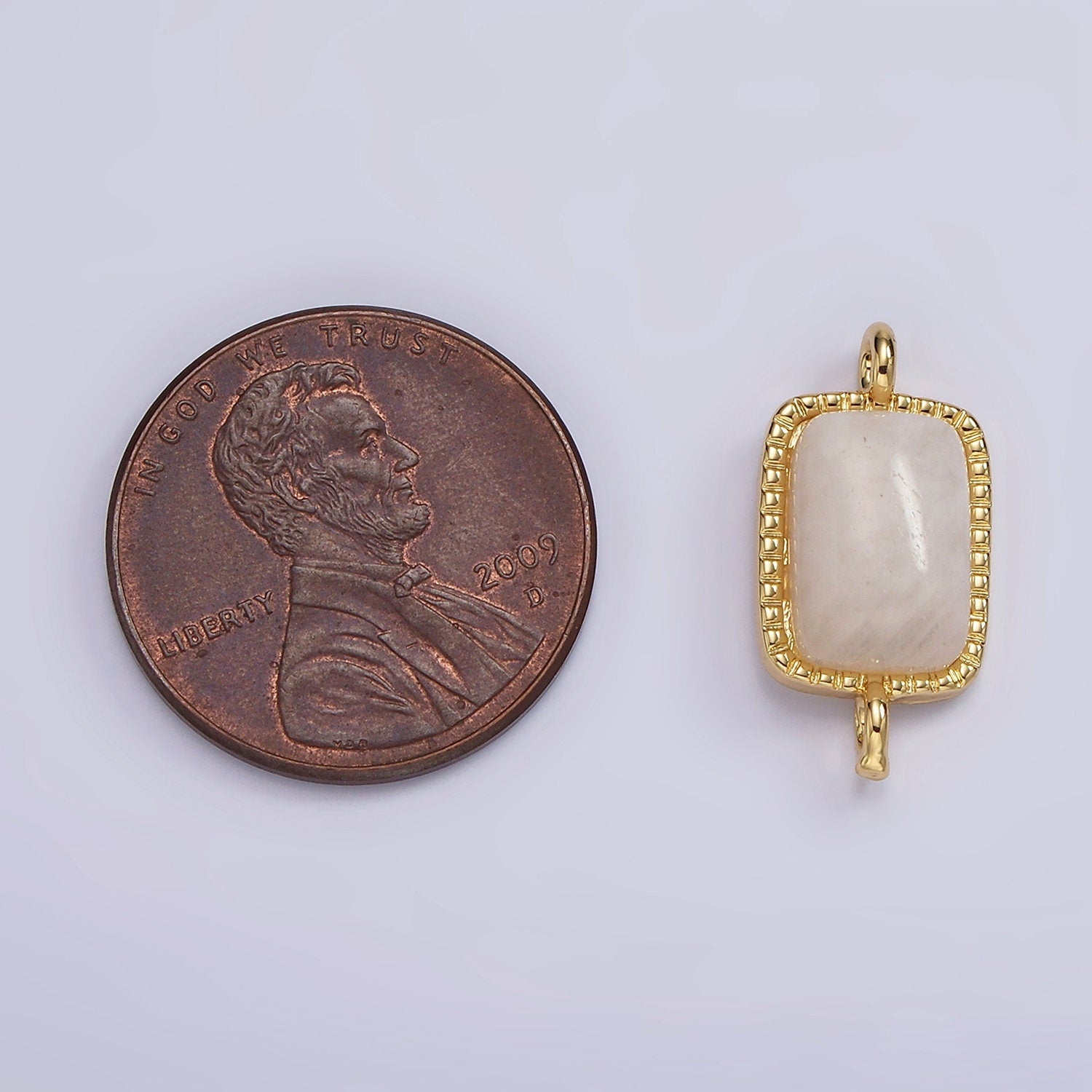14K Gold Filled Amazonite, Moonstone, Labradorite Dotted Bezel Rectangular Connector | G219 - G221