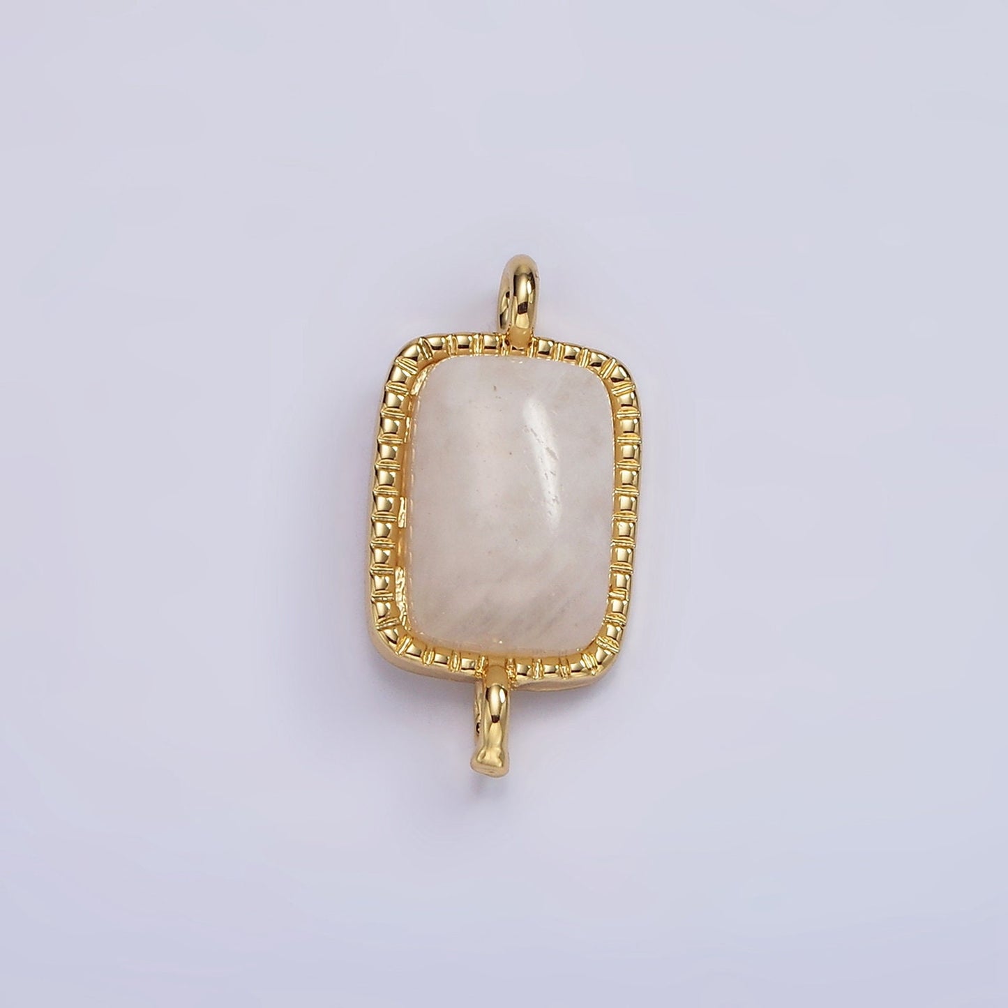 14K Gold Filled Amazonite, Moonstone, Labradorite Dotted Bezel Rectangular Connector | G219 - G221
