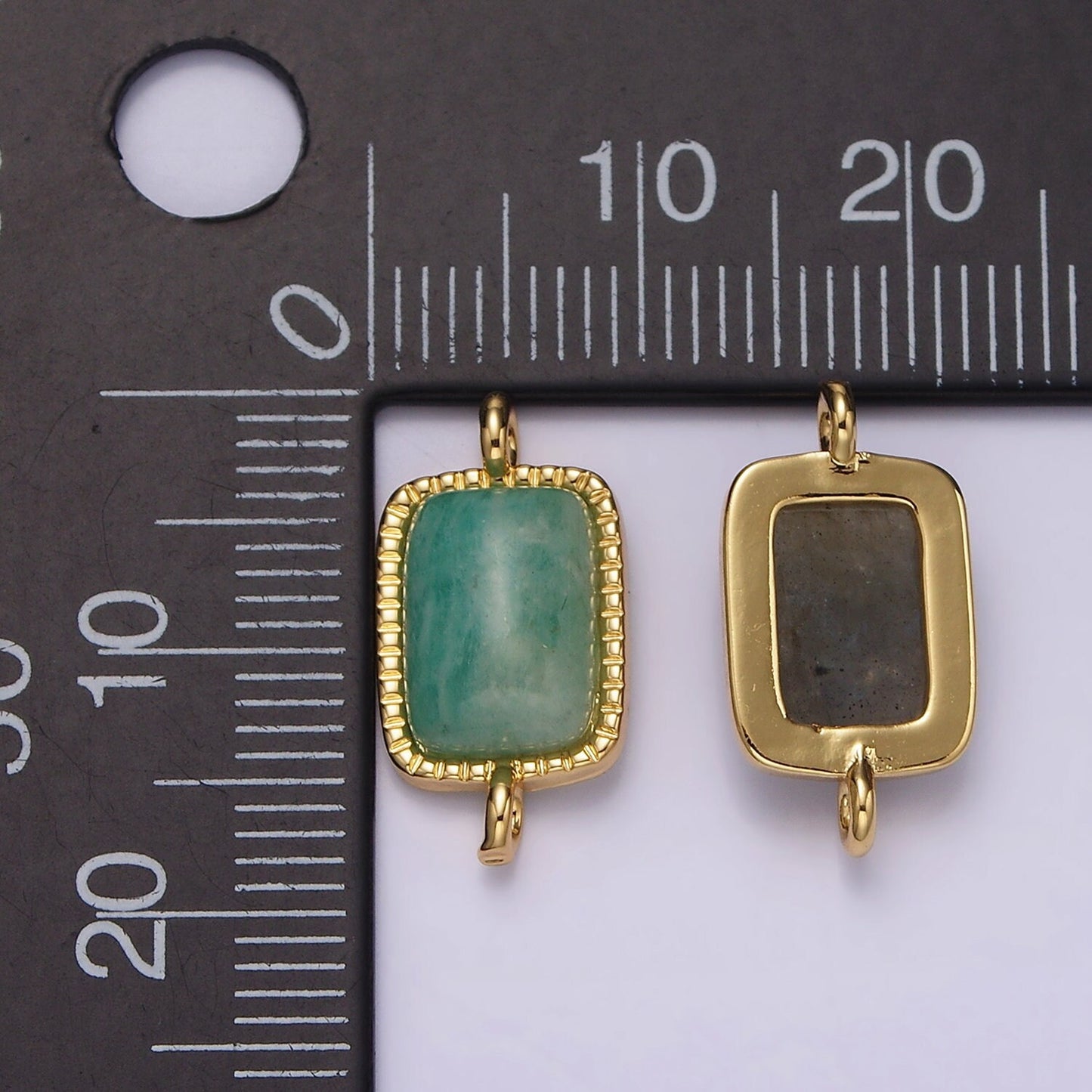 14K Gold Filled Amazonite, Moonstone, Labradorite Dotted Bezel Rectangular Connector | G219 - G221