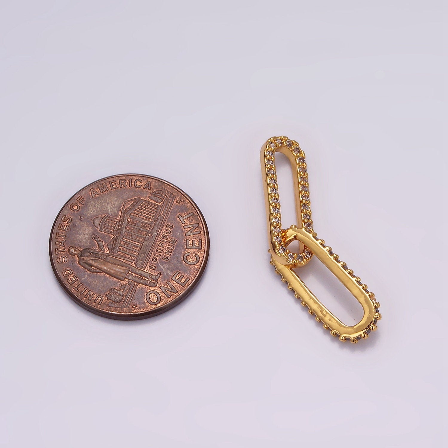 24K Gold Filled Clear Micro Paved CZ Paperclip Chain Link Charm Findings Supply | Z636