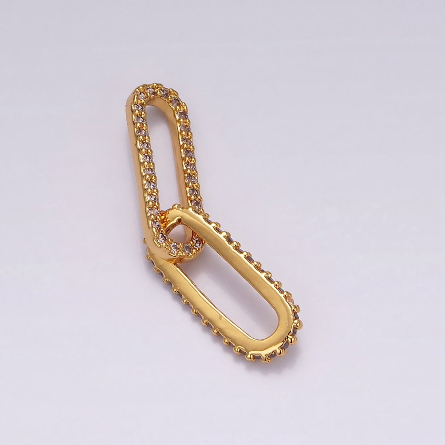 24K Gold Filled Clear Micro Paved CZ Paperclip Chain Link Charm Findings Supply | Z636