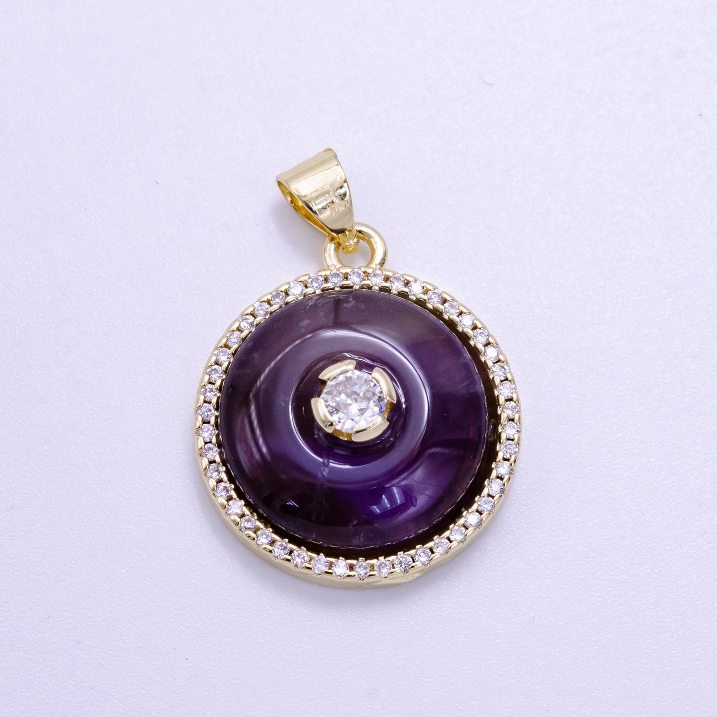 14K Gold Filled Mini Gemstone Donut Clear Quartz, Rose Quartz ,Amethyst Stone with Clear CZ Bezel Pendant Necklace Charm | AG355 AG356