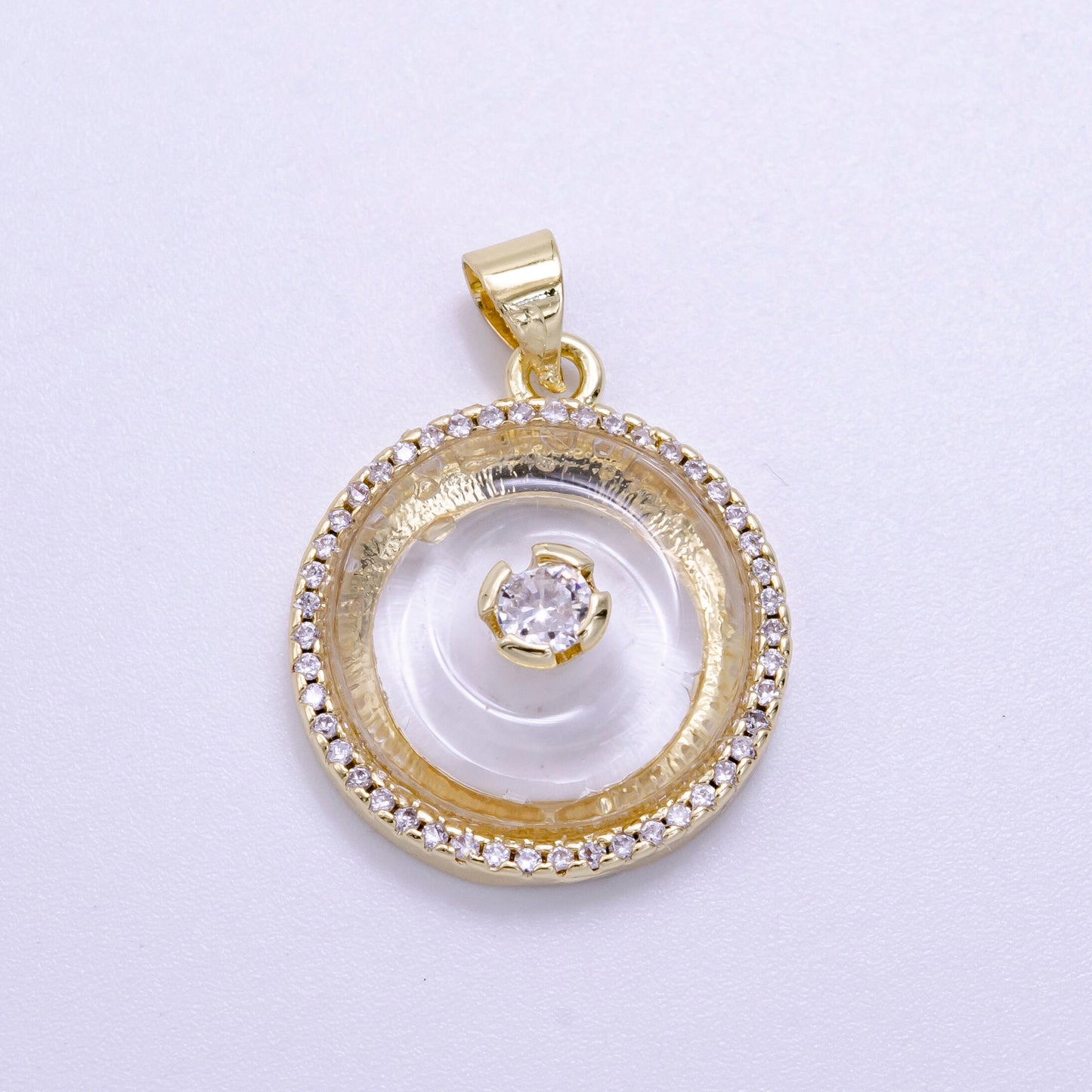 14K Gold Filled Mini Gemstone Donut Clear Quartz, Rose Quartz ,Amethyst Stone with Clear CZ Bezel Pendant Necklace Charm | AG355 AG356