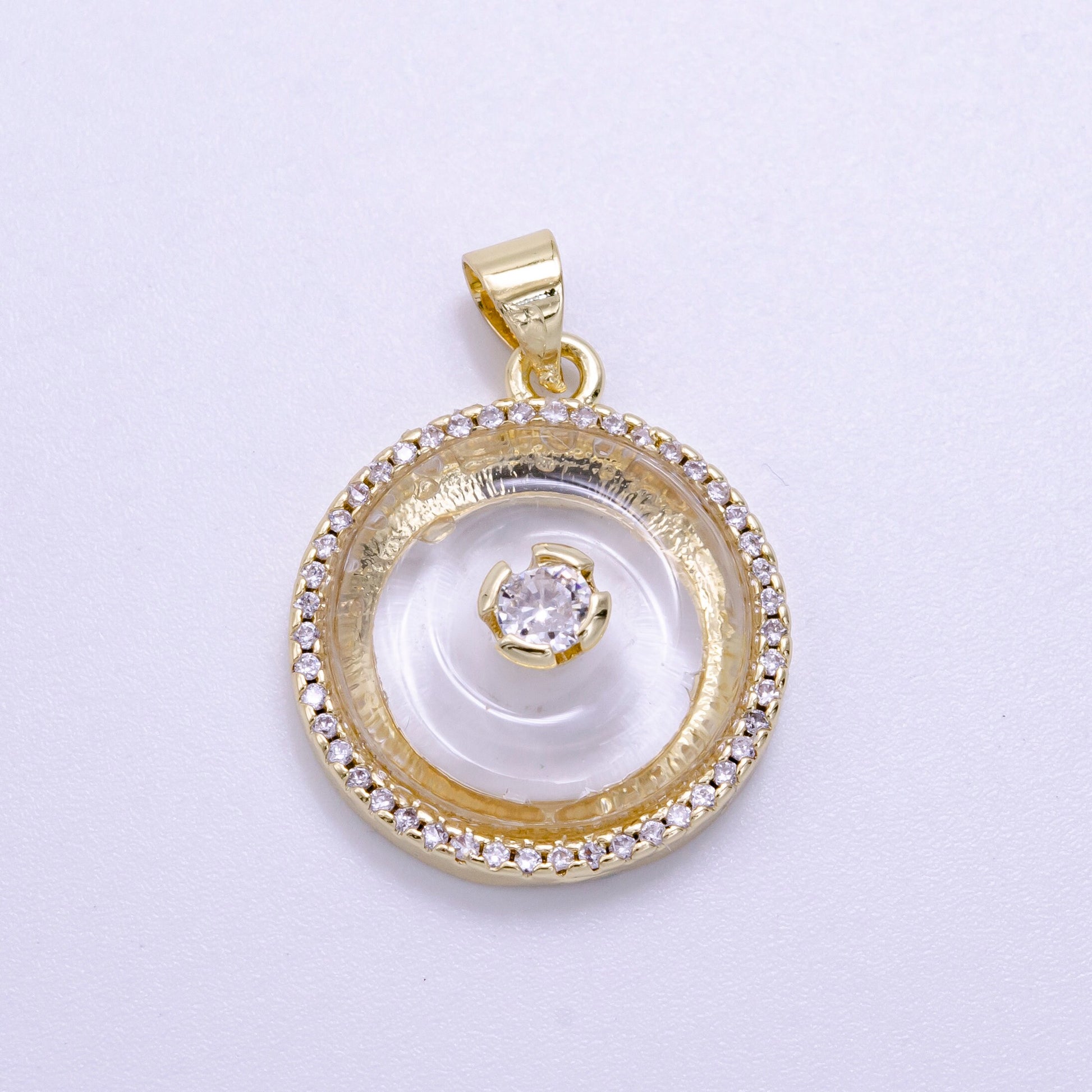 14K Gold Filled Mini Gemstone Donut Clear Quartz, Rose Quartz ,Amethyst Stone with Clear CZ Bezel Pendant Necklace Charm | AG355 AG356
