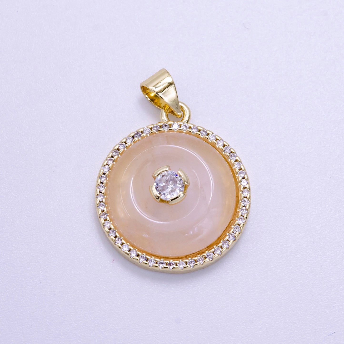 14K Gold Filled Mini Gemstone Donut Clear Quartz, Rose Quartz ,Amethyst Stone with Clear CZ Bezel Pendant Necklace Charm | AG355 AG356