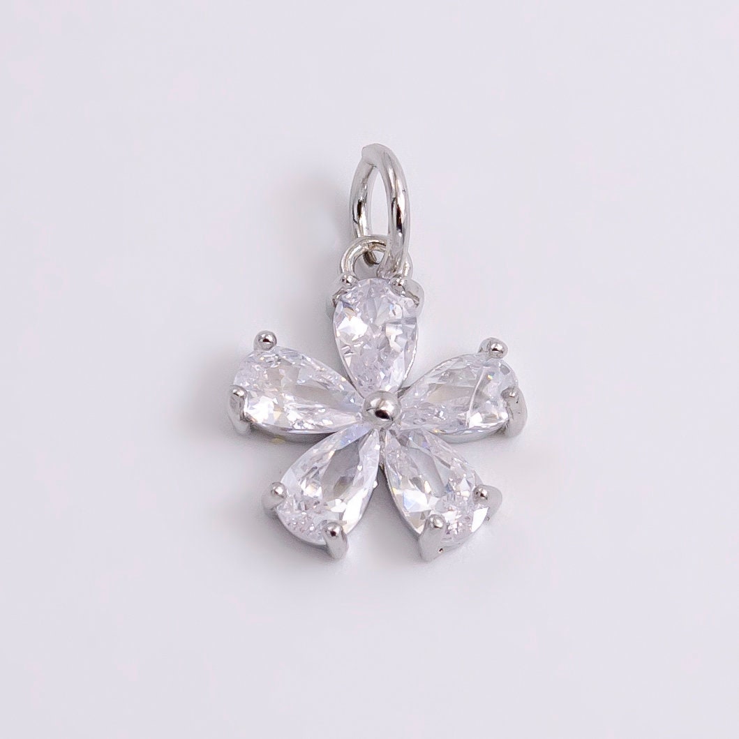 14K Gold Filled Clear CZ Teardrop Flower Nature Charm in Silver & Gold | AG365 AG366