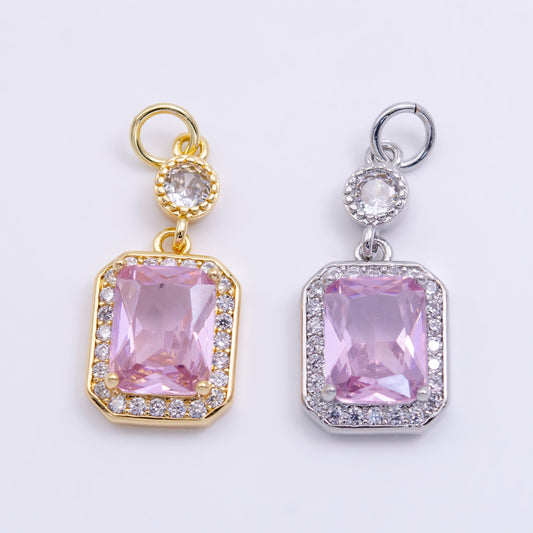 14K Gold Filled Pink Baguette Micro Paved CZ Hexagonal Drop Charm in Gold & Silver | W473 W474