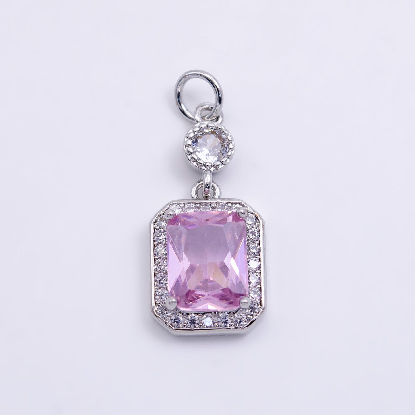 14K Gold Filled Pink Baguette Micro Paved CZ Hexagonal Drop Charm in Gold & Silver | W473 W474