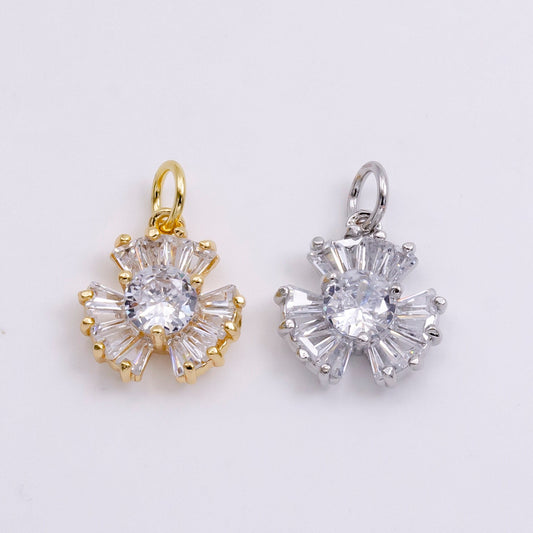 14K Gold Filled Clear CZ Baguette Geometric Flower Nature Charm in Gold & Silver | W475 W476