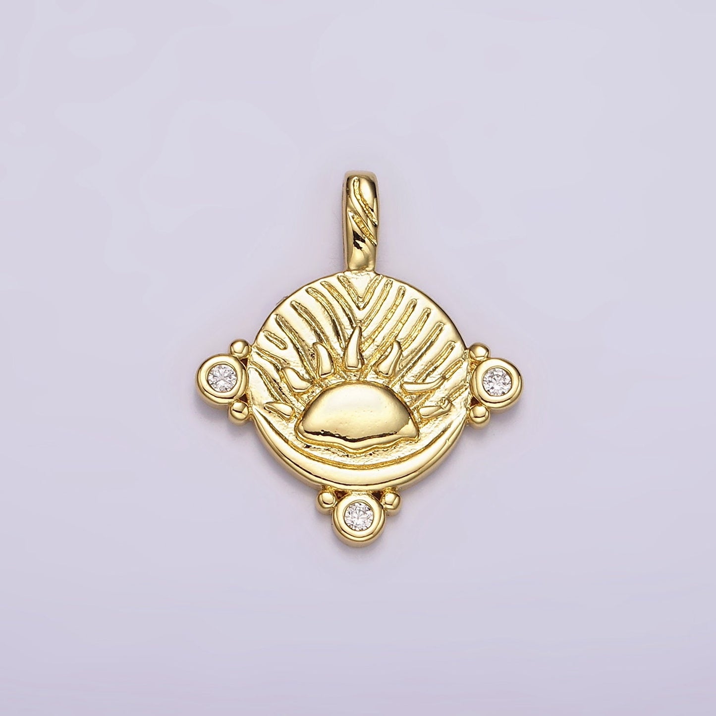 Mini Sun pendant 24K Gold Filled Unique Sunrise pendant, Coin charm, Round pendant Celestial Jewelry making supplies AH-111