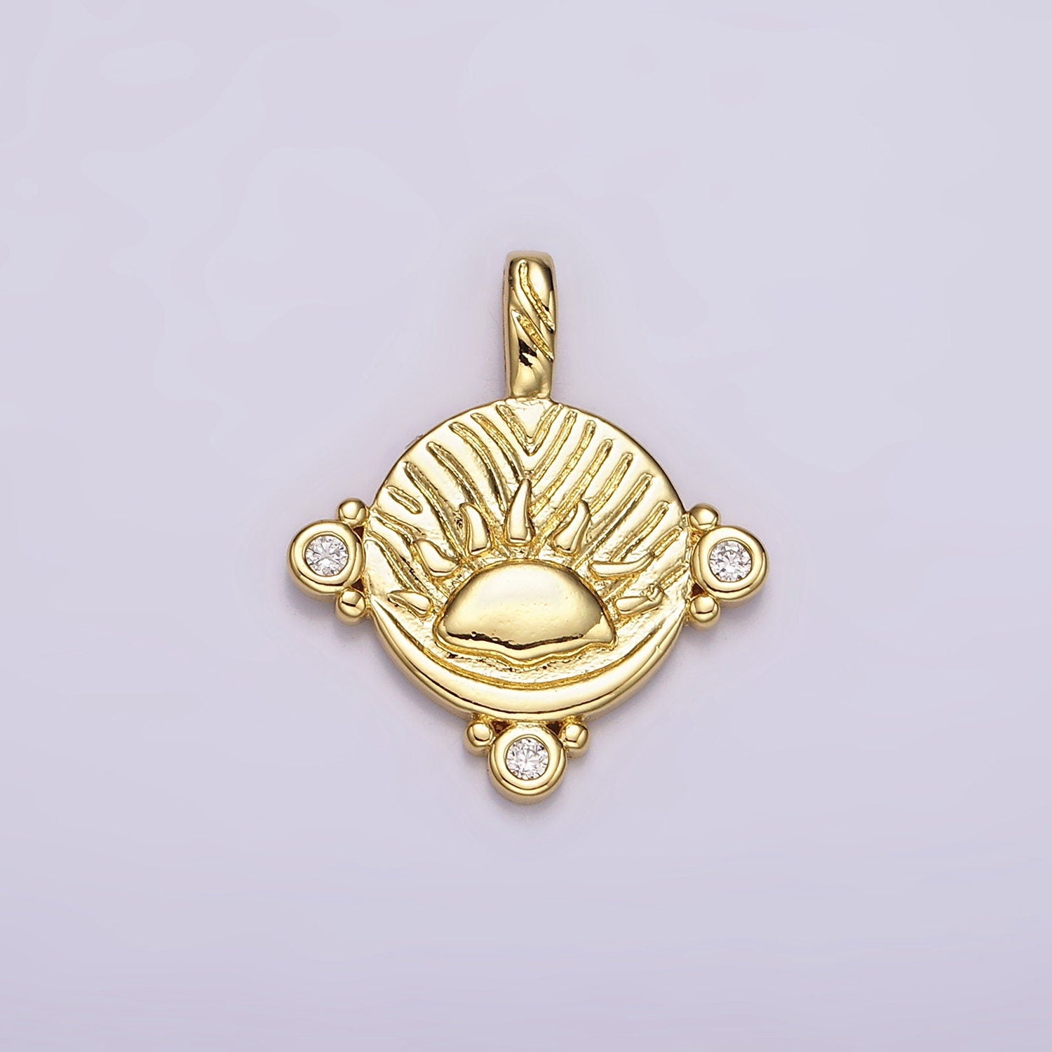 Mini Sun pendant 24K Gold Filled Unique Sunrise pendant, Coin charm, Round pendant Celestial Jewelry making supplies AH-111