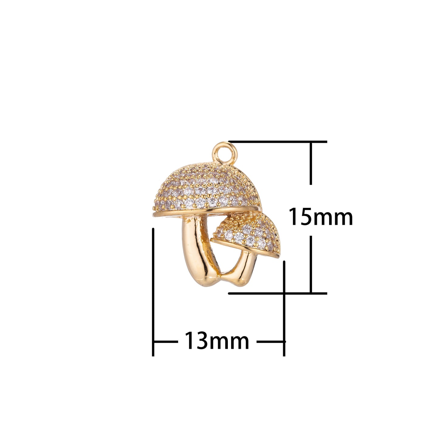 Cute Golden Mushrooms Charm, Micro Pave CZ Charm, Dainty Pendant Gold Shroomie Charm for Jewelry Making E-425