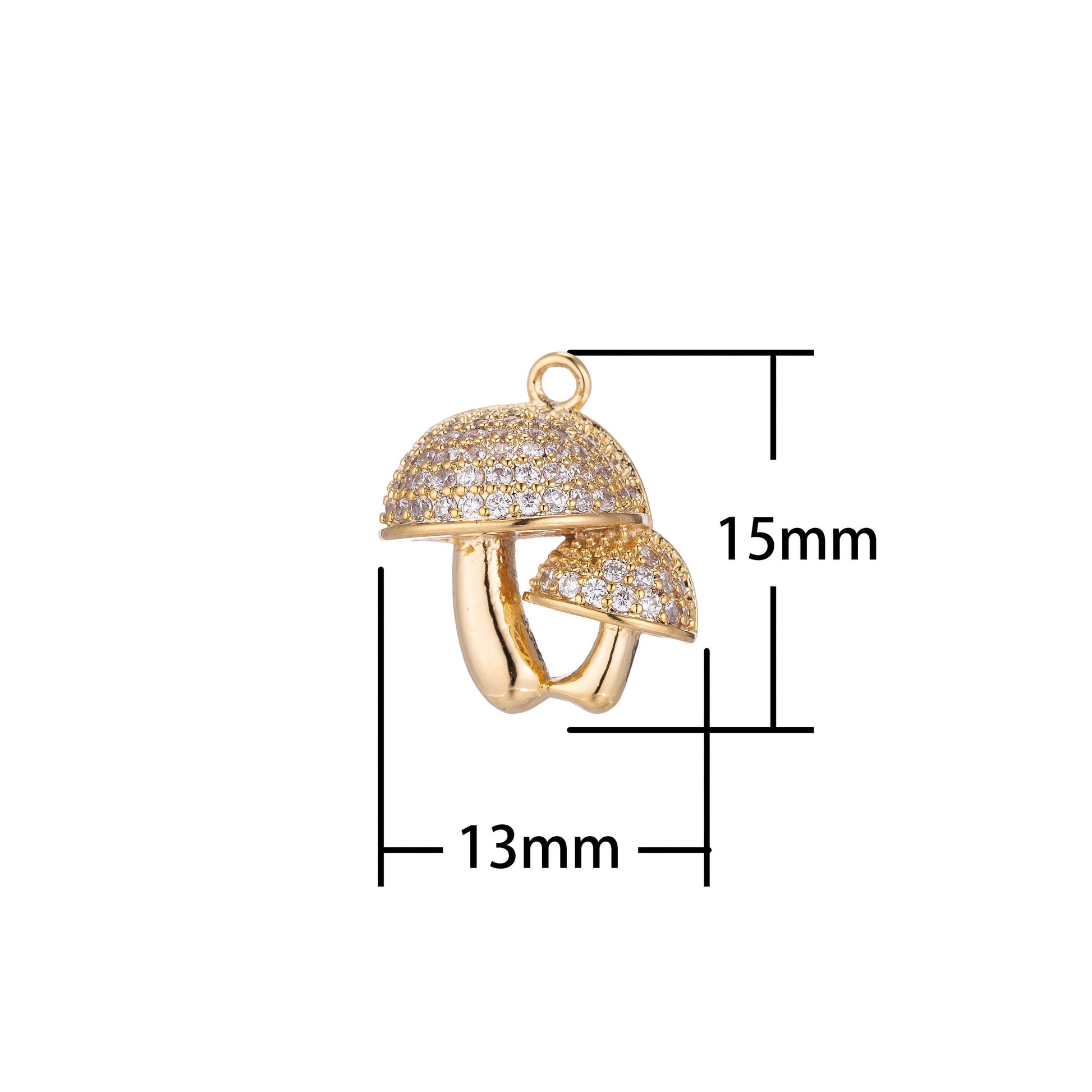 Cute Golden Mushrooms Charm, Micro Pave CZ Charm, Dainty Pendant Gold Shroomie Charm for Jewelry Making E-425