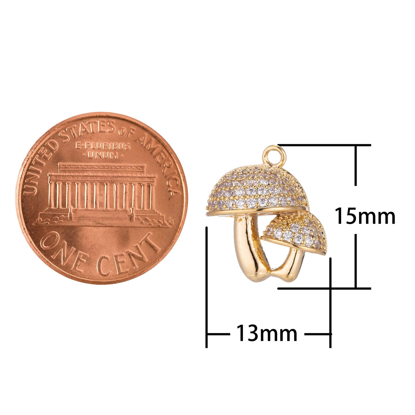 Cute Golden Mushrooms Charm, Micro Pave CZ Charm, Dainty Pendant Gold Shroomie Charm for Jewelry Making E-425