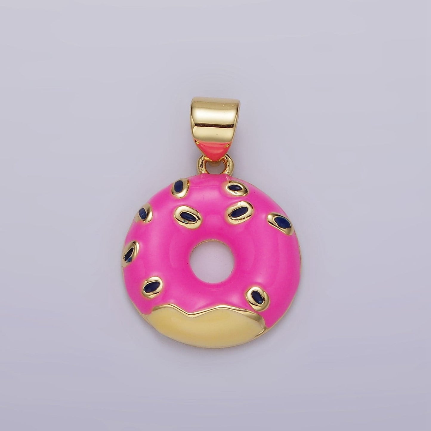 14K Gold Filled Enamel Donut Pendant Pink Donut Dessert Charm Sprinkle Kawaii Charm DIY Jewelry Accessories AH080