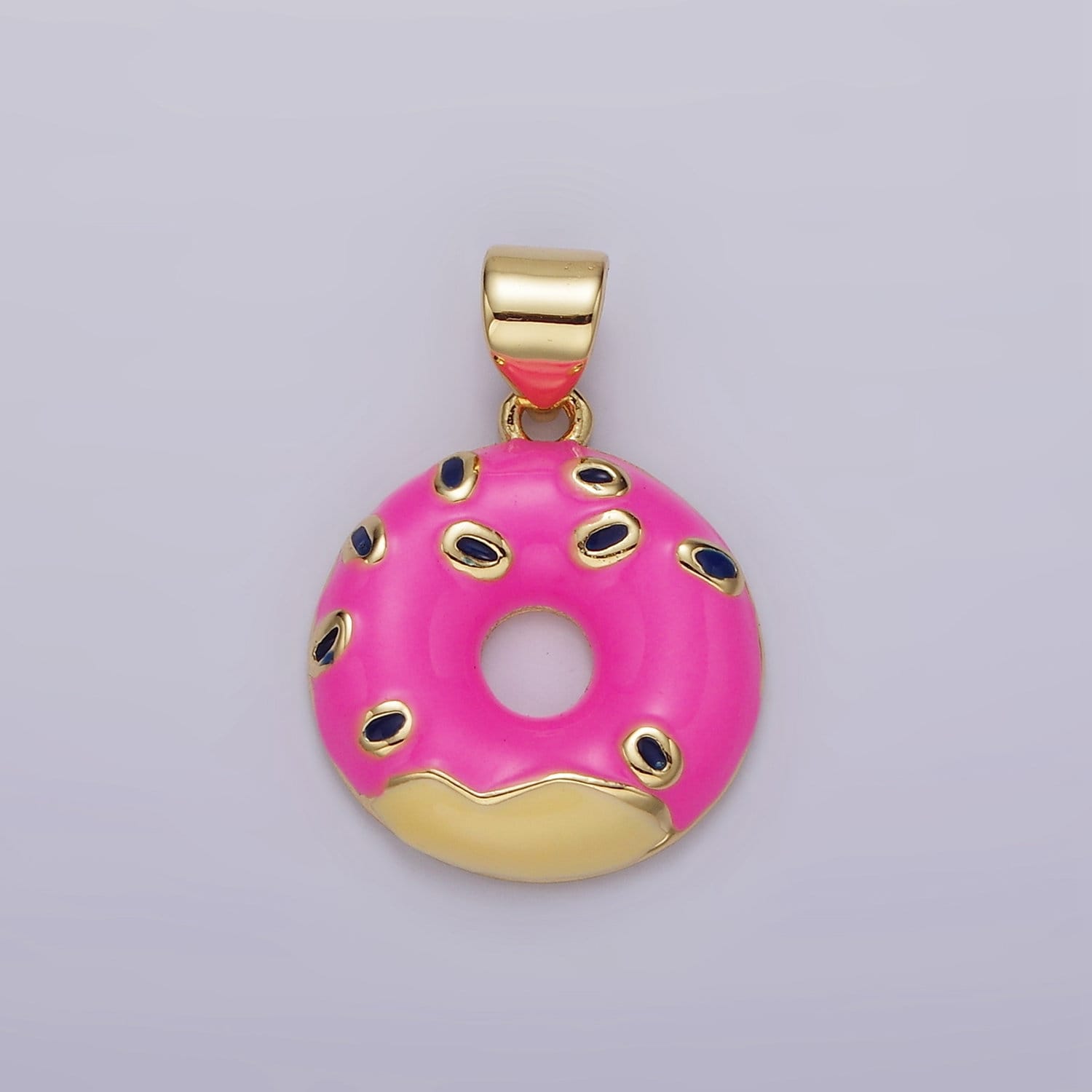 14K Gold Filled Enamel Donut Pendant Pink Donut Dessert Charm Sprinkle Kawaii Charm DIY Jewelry Accessories AH080