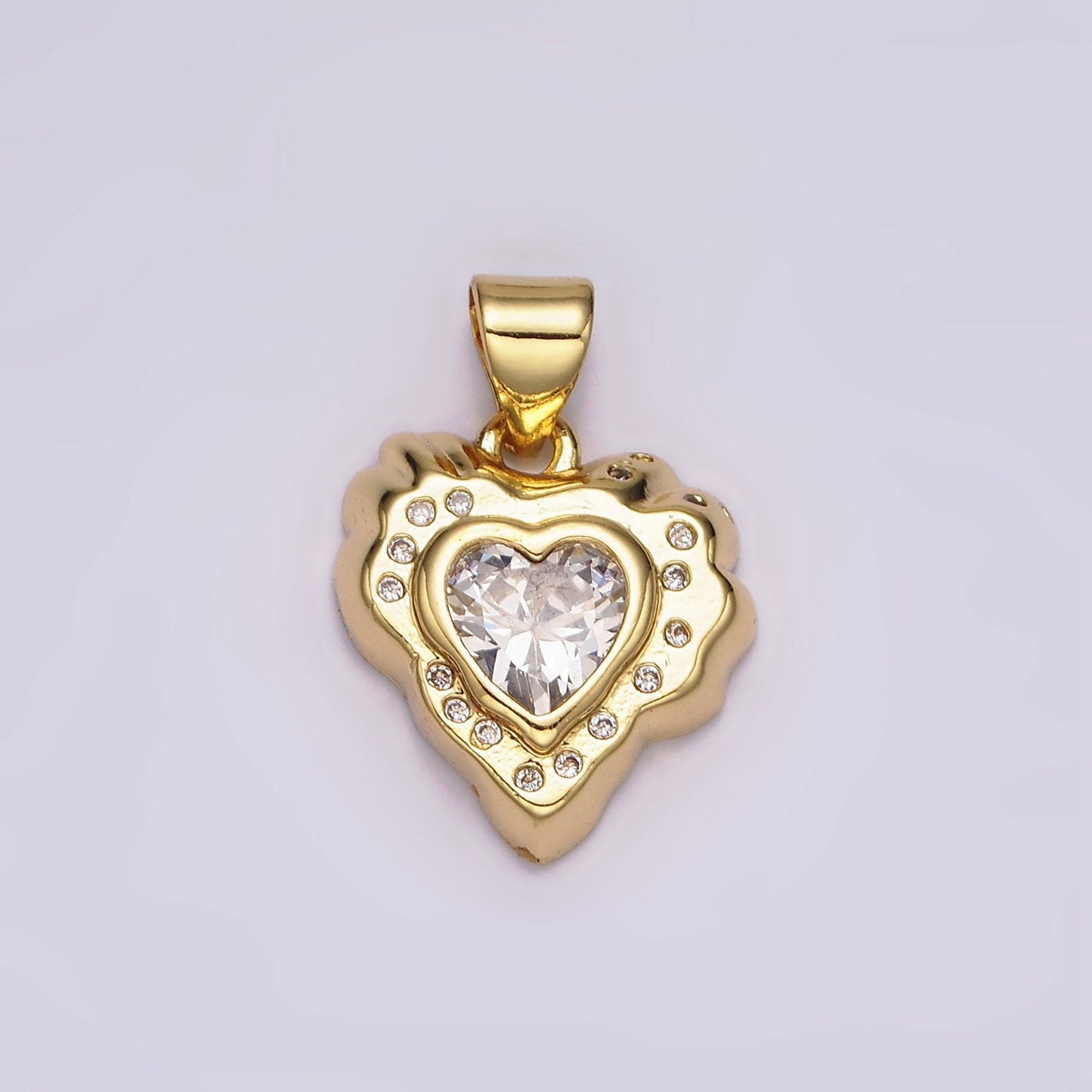 14k Gold Filled Clear, Pink Green CZ Molten Heart Pendant Abstract Heart Charm for Valentine Jewelry Inspired | AH-095