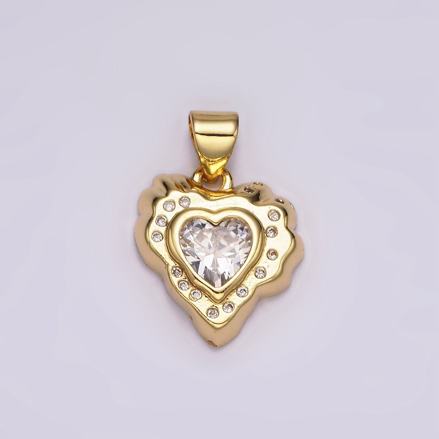 14k Gold Filled Clear, Pink Green CZ Molten Heart Pendant Abstract Heart Charm for Valentine Jewelry Inspired | AH-095