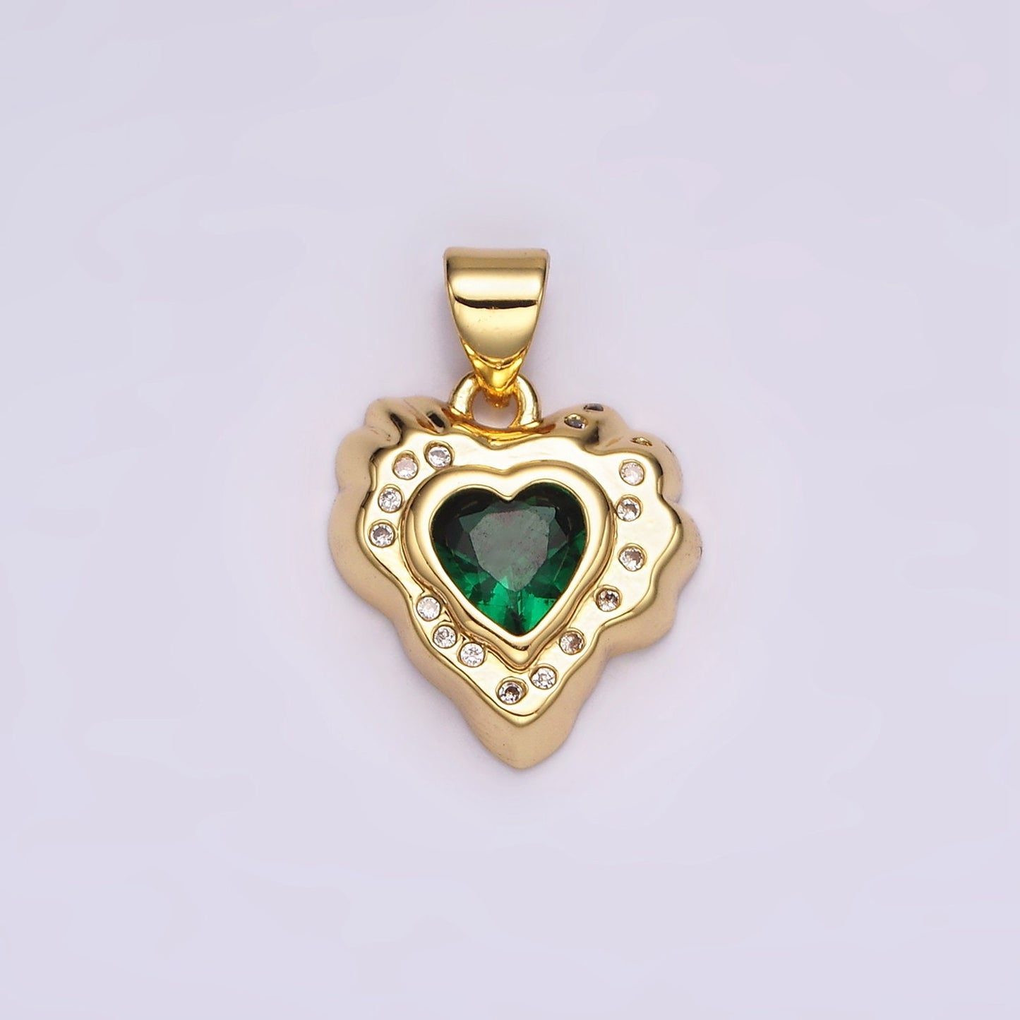 14k Gold Filled Clear, Pink Green CZ Molten Heart Pendant Abstract Heart Charm for Valentine Jewelry Inspired | AH-095