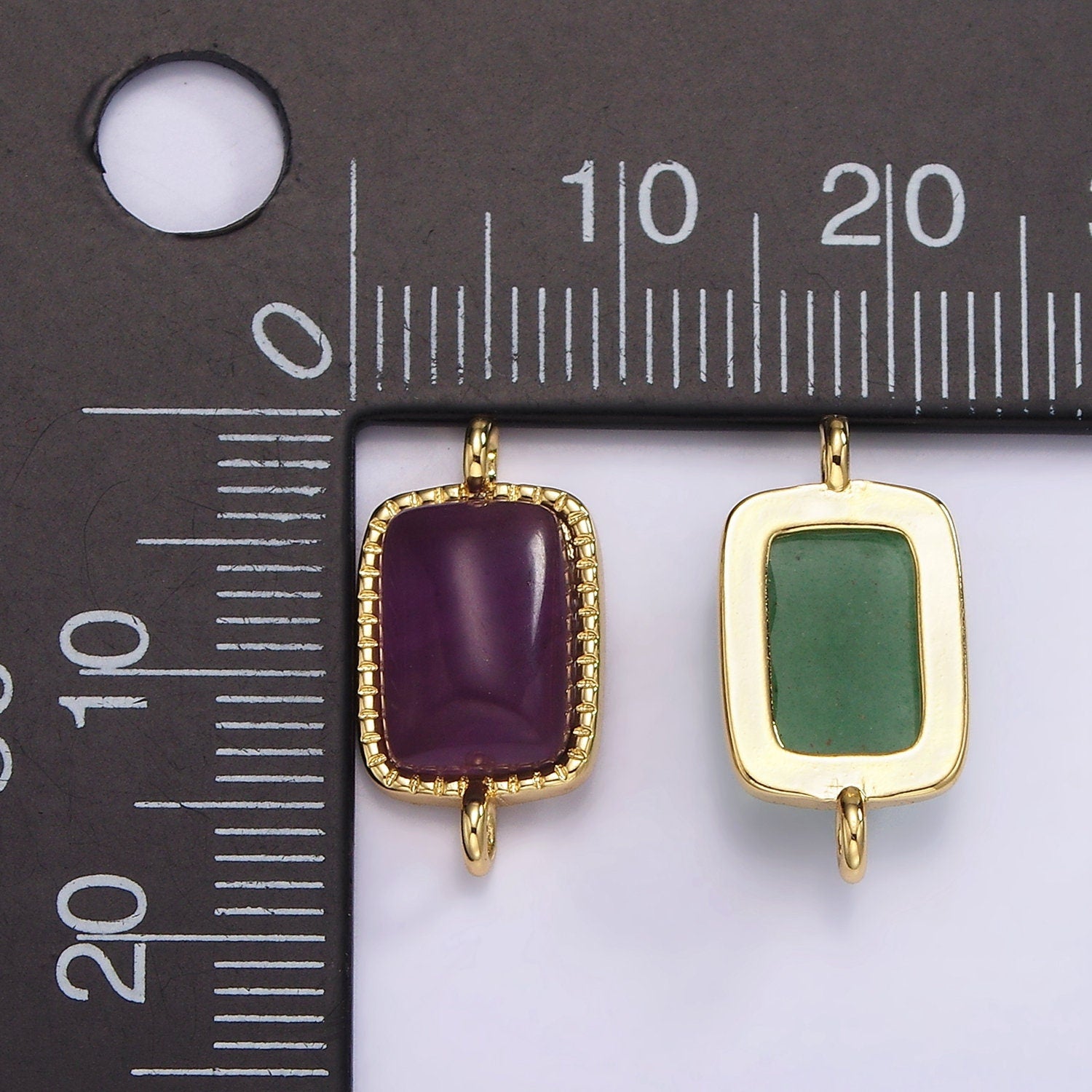 24K Gold Filled Natural Gemstone Rose Quartz, Aventurine, Amethyst Rectangle Charm Connector for Bracelet Component| G-250
