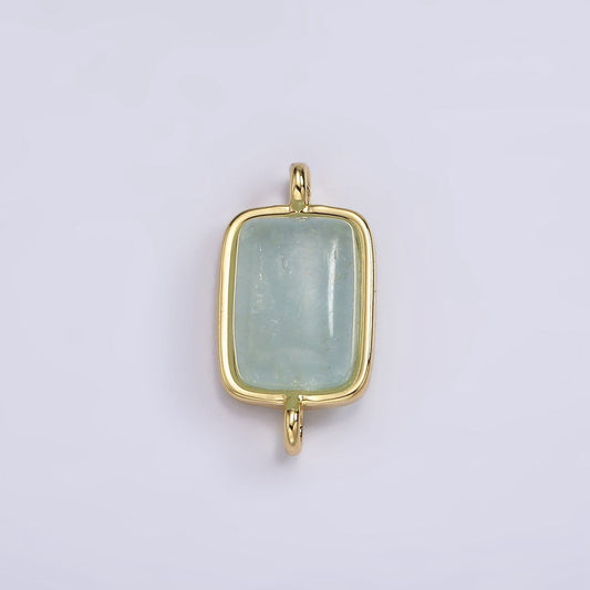 24K Gold Filled Natural Gemstone Rose Quartz, Aventurine, Amethyst Bezel cut Rectangle Charm Connector for Bracelet Component| G-246
