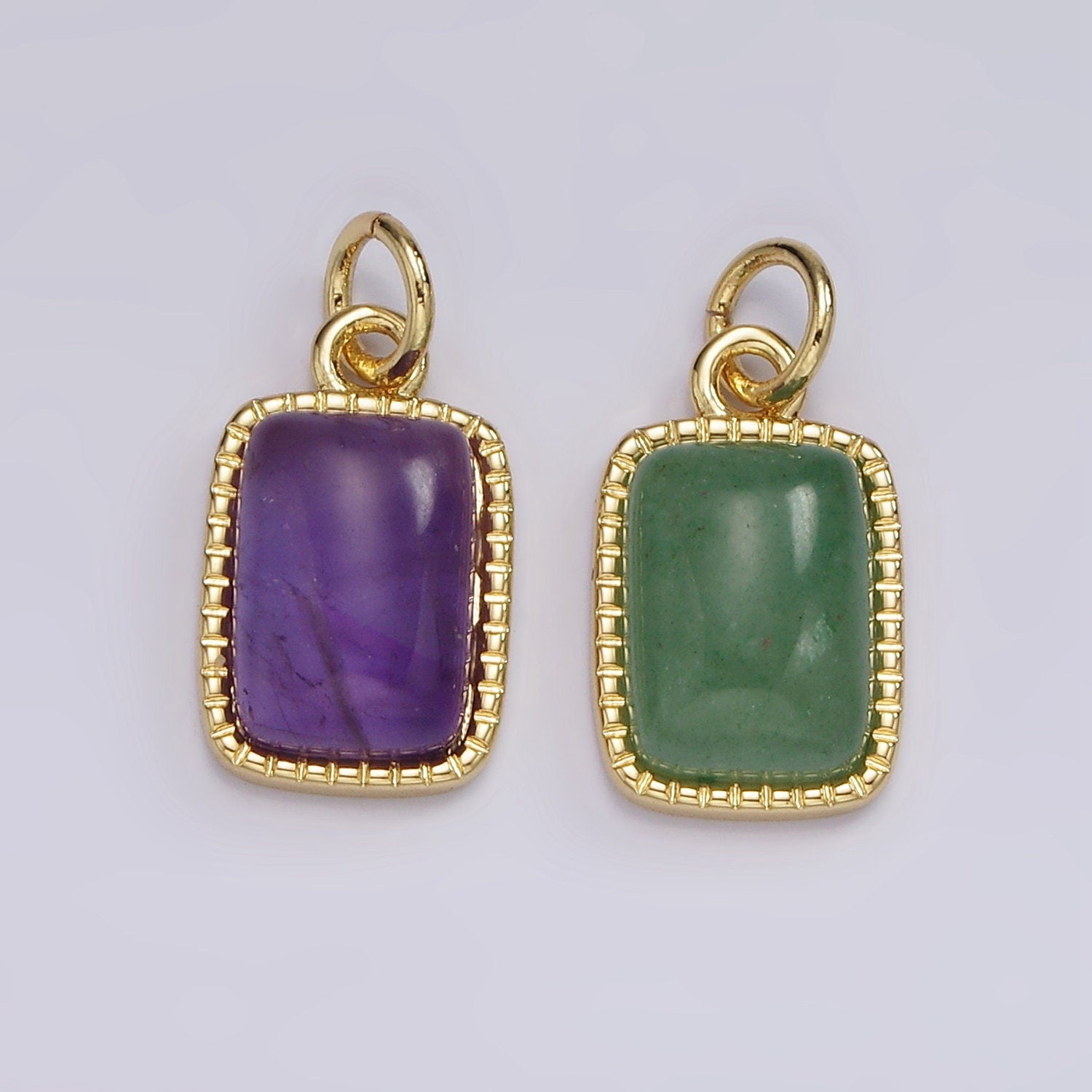 Dainty Natural Green Aventurine Purple Amethyst Pendant W/ Gold Filled Metal Tag Pendant Semi Precious Gemstone Jewelry Stone Charm AG585