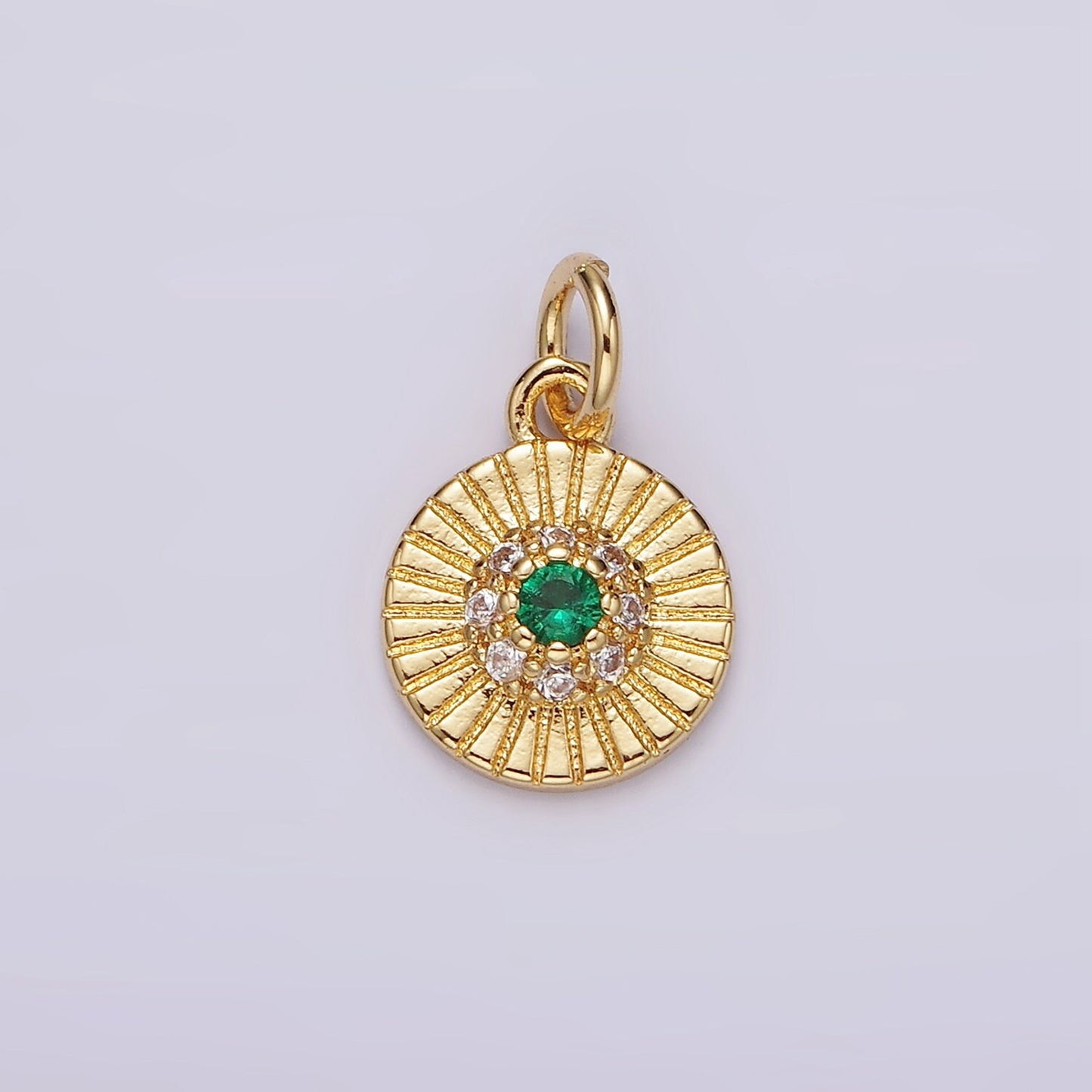 Mini Sun Burst Medallion 24K Gold Filled Green CZ Centerpiece | DIY Charm Pendant Add on Necklace Bracelet N994