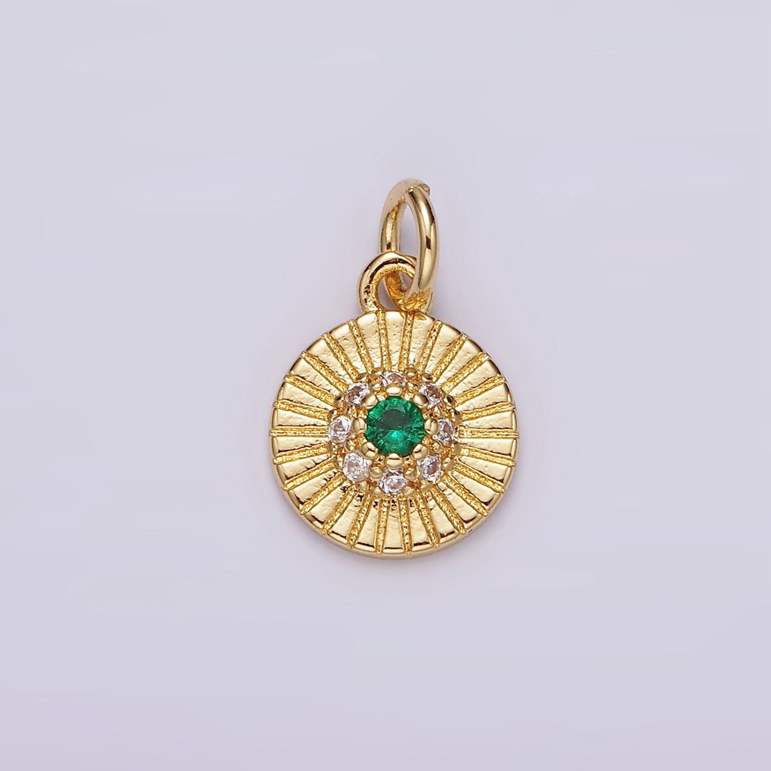 Mini Sun Burst Medallion 24K Gold Filled Green CZ Centerpiece | DIY Charm Pendant Add on Necklace Bracelet N994