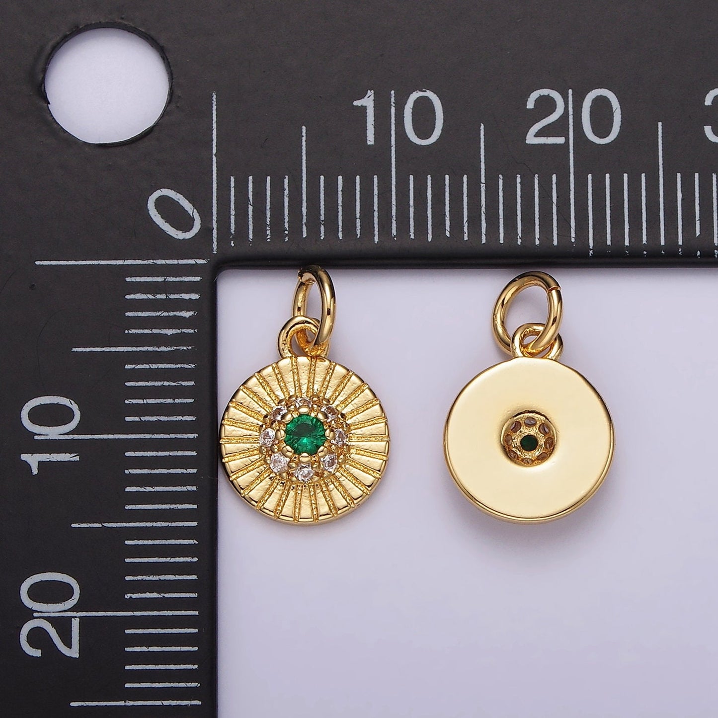 Mini Sun Burst Medallion 24K Gold Filled Green CZ Centerpiece | DIY Charm Pendant Add on Necklace Bracelet N994