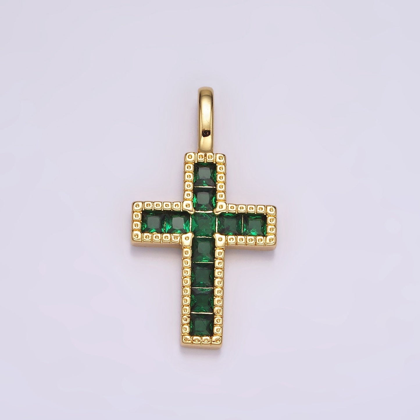 14K Gold Filled Clear, Fuchsia, Green, Blue, Multicolor Square CZ Latin Cross Pendant | AH098 - AH102