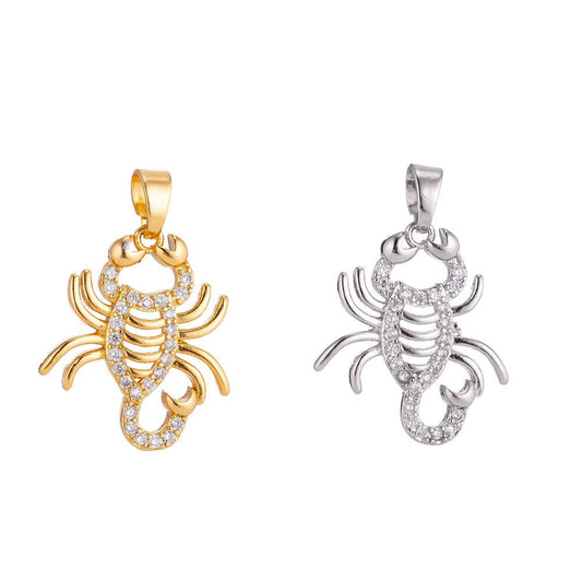 Scorpion Pendant Clear Micro Pave CZ Insect Charm, 18K Gold Filled Scorpio Charm, DIY Jewelry Supplies