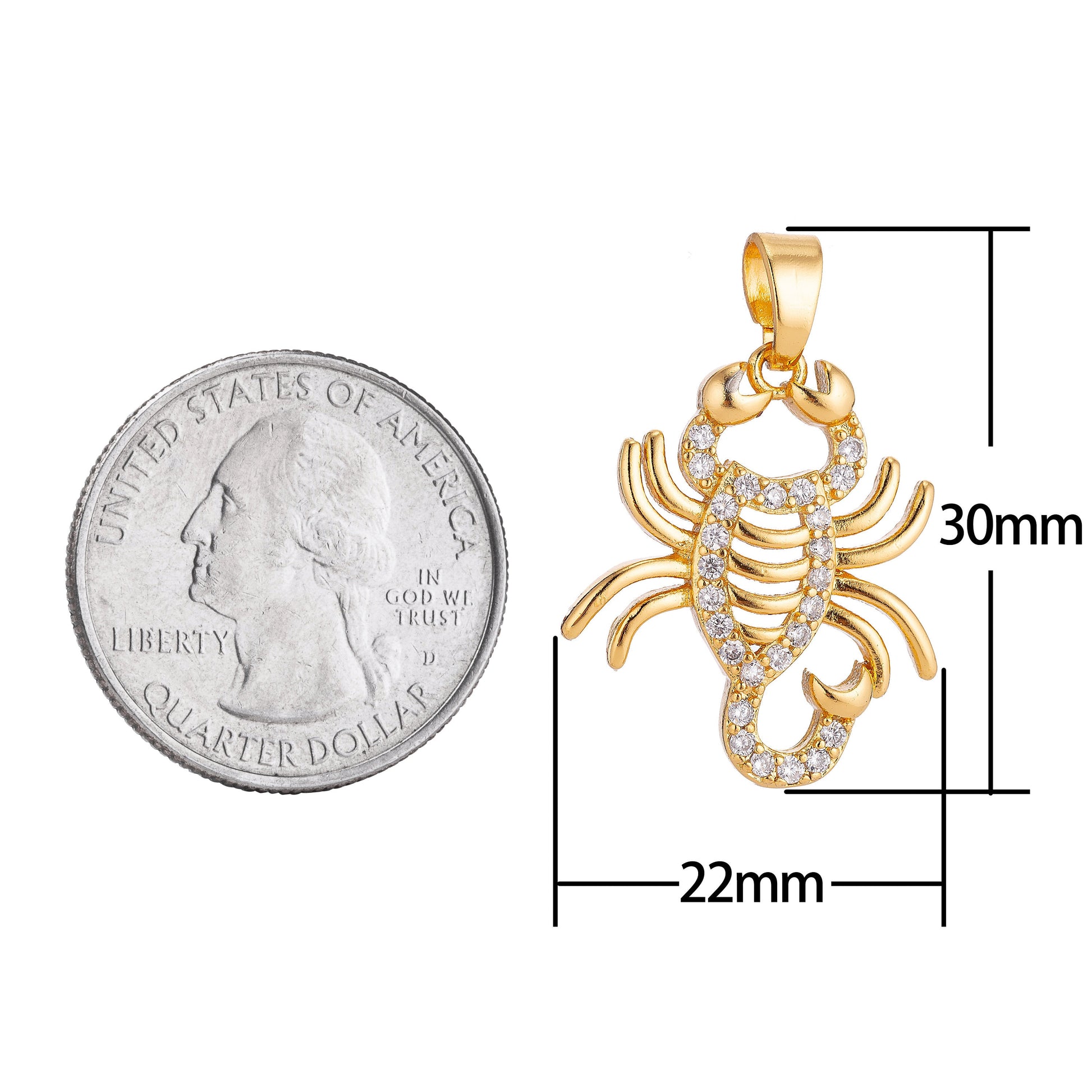 Scorpion Pendant Clear Micro Pave CZ Insect Charm, 18K Gold Filled Scorpio Charm, DIY Jewelry Supplies
