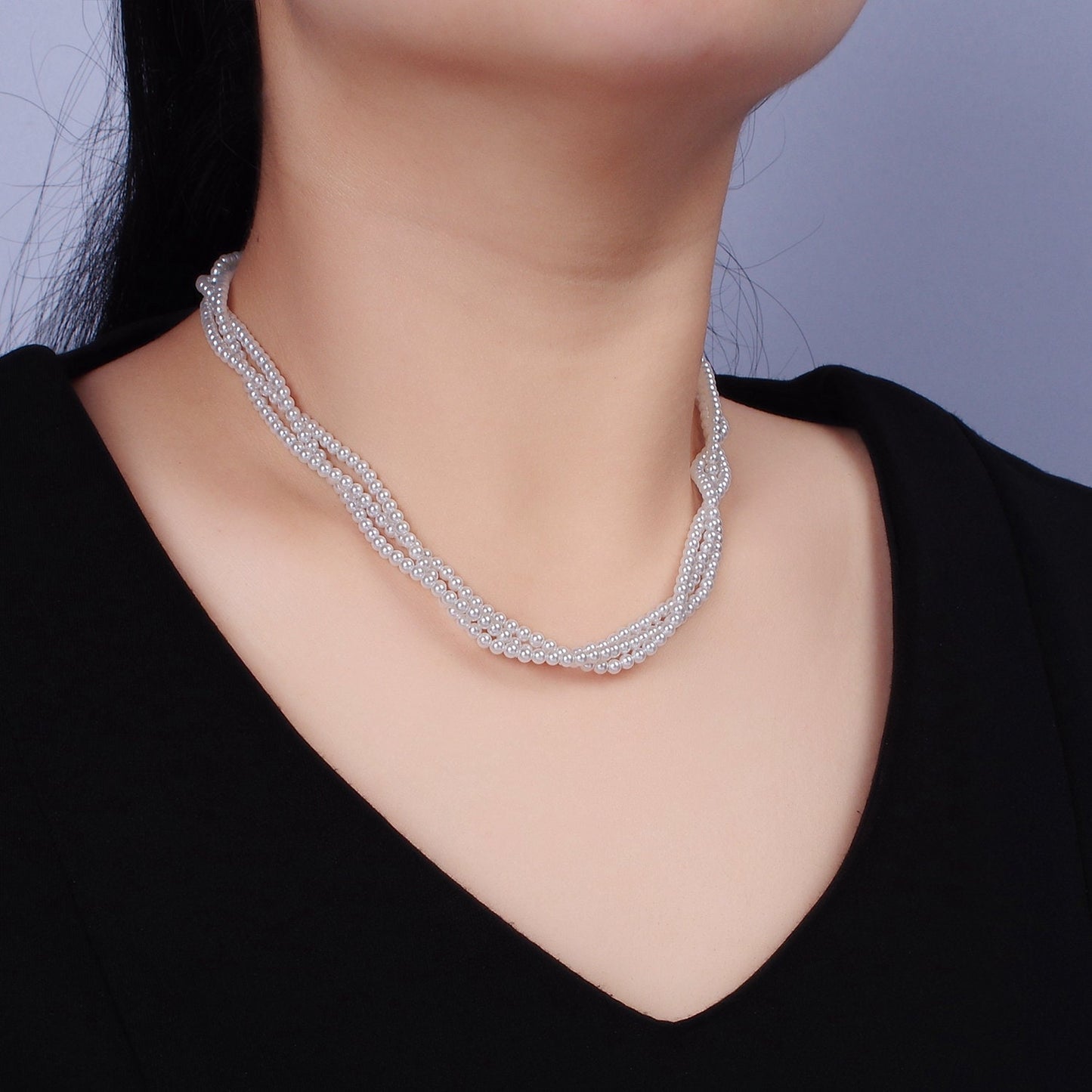 24K Gold Filled Triple Layer 3mm Round Shell Pearl 16.5 Inch Choker Necklace with Extender for Bridesmaid Bridal Jewelry | WA-2330