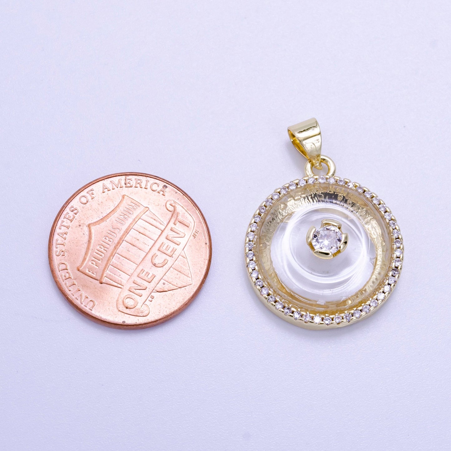 14K Gold Filled Mini Gemstone Donut Clear Quartz, Rose Quartz ,Amethyst Stone with Clear CZ Bezel Pendant Necklace Charm | AG355 AG356